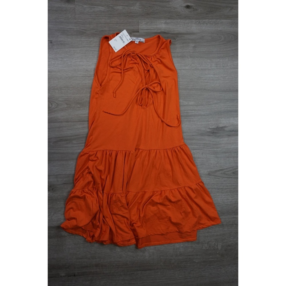 New Velvet Torch Womens Small Orange Sleeveless Tie Neck Keyhole Short Dress USA